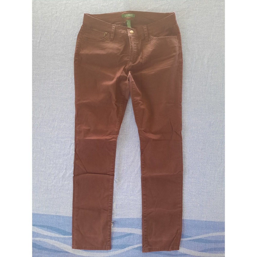 Lauren Ralph Lauren Womens Size 6 Burgundy Skinny Stretch Twill Pants Wine